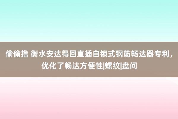 偷偷撸 衡水安达得回直插自锁式钢筋畅达器专利，优化了畅达方便性|螺纹|盘问